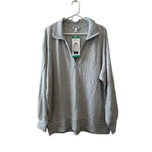 Three Dots Quarter Front Zip Pullover Collared Long Sleeve Gray Sweater Size XL
